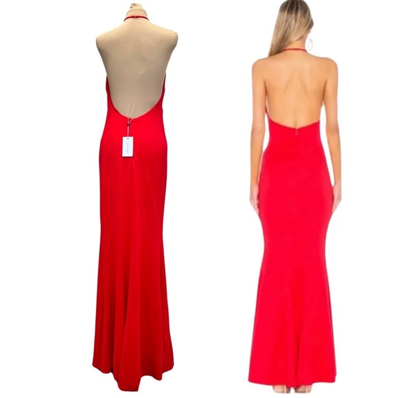 Revolve Lovers + Friends - Large NWT - Red Long Halter Backless Dress - Rosa - Picture 2 of 8
